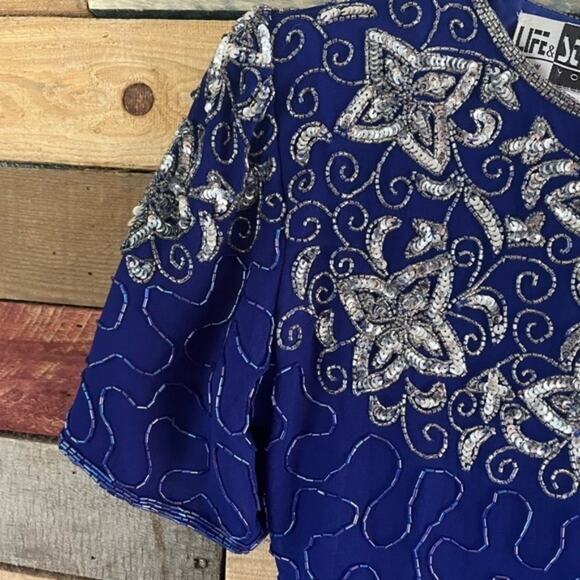 Life & Style Blue Beaded and Sequin Dress Size Small - Picture 5 of 9